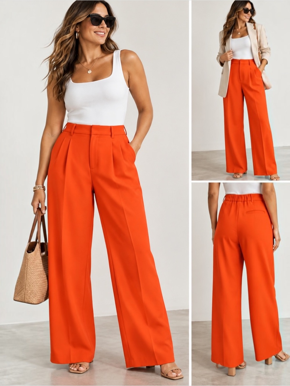 Old Navy Taylor Wide Leg Trouser Pants XL Warm Sunset Orange Extra High Rise